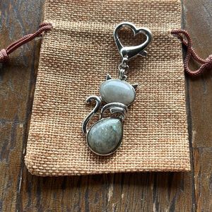 Labradorite Cat Keyring Charm Labradorite Cat Bag Charm Kitty Cat Charm